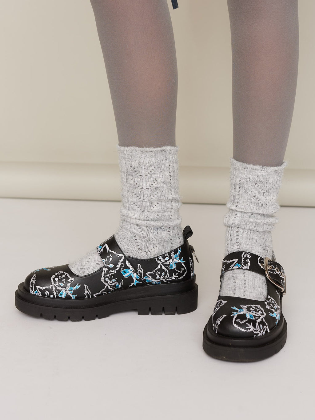 LO x Rhi Dancey Embroidered Kitten Mary Janes