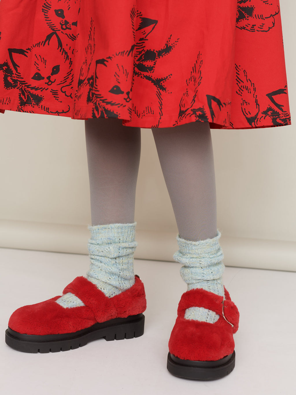 LO x Rhi Dancey Red Faux Fur Mary Janes