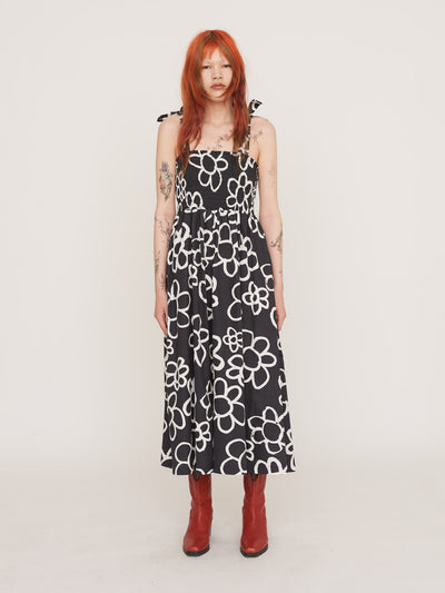 Flower Scribble Tie Shoulder Dress