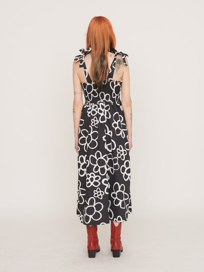 Flower Scribble Tie Shoulder Dress