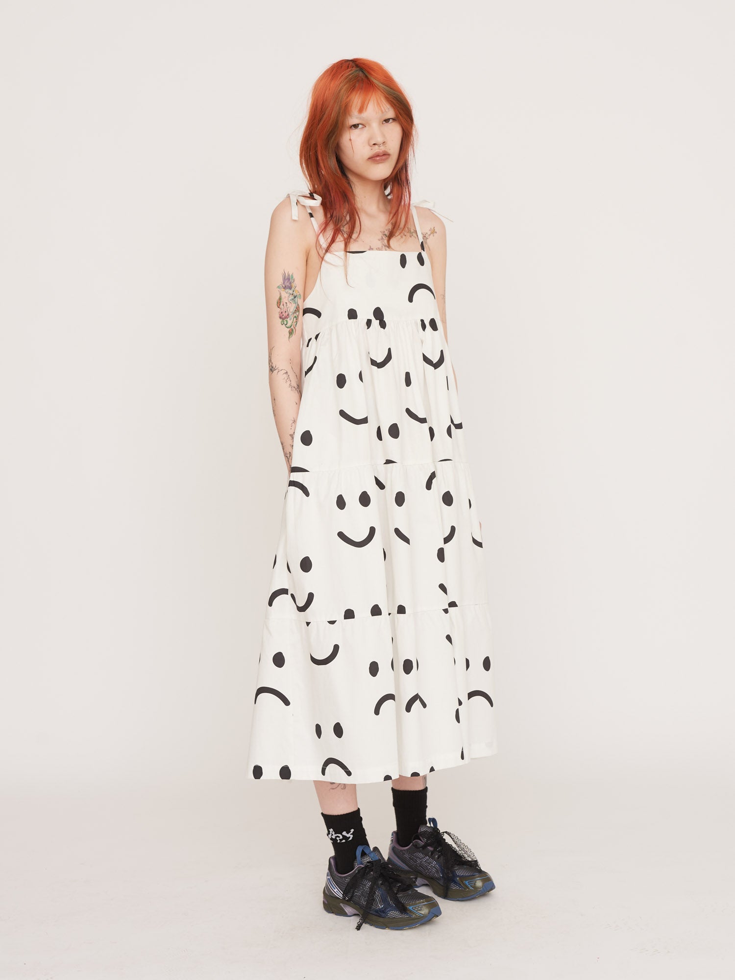 Black fashion and white smock dress