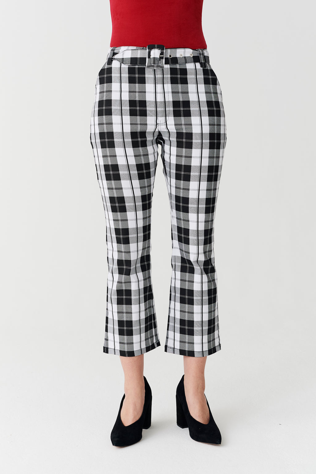 Lazy Oaf Black & White Check Kick Flare Trousers