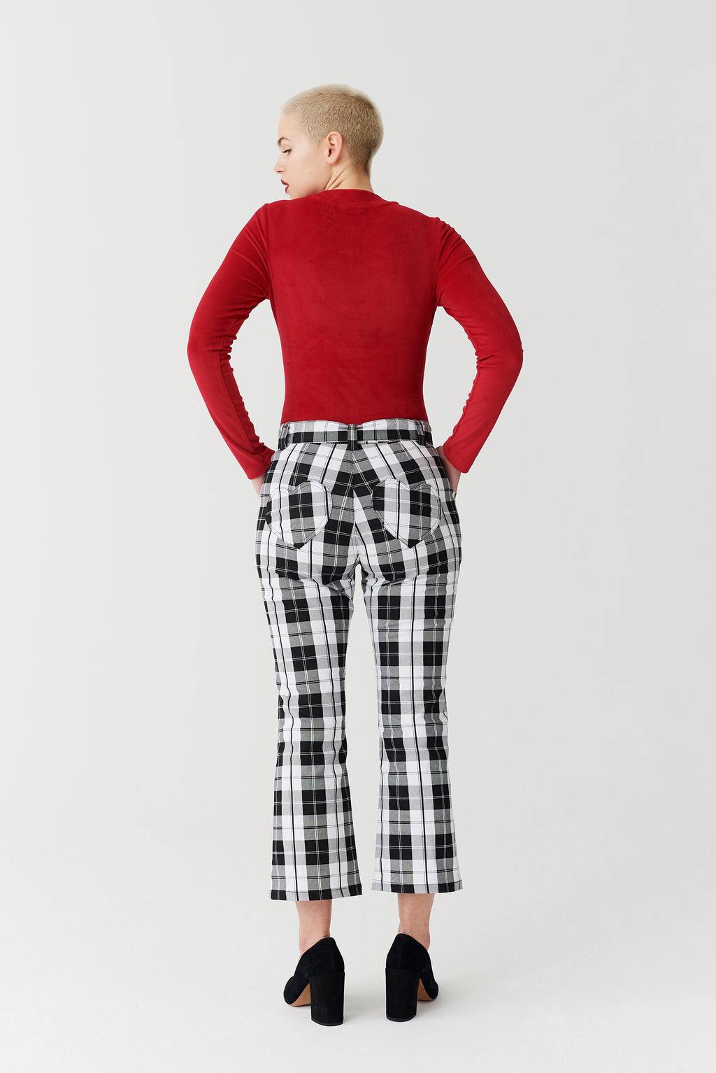 Lazy Oaf Black & White Check Kick Flare Trousers