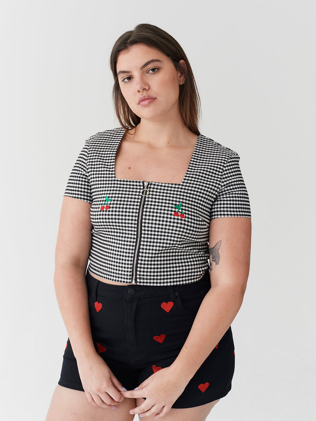 Lazy Oaf Cherry Boob Gingham Top