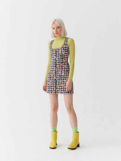 Lazy Oaf Flower Check Zip Up Dress