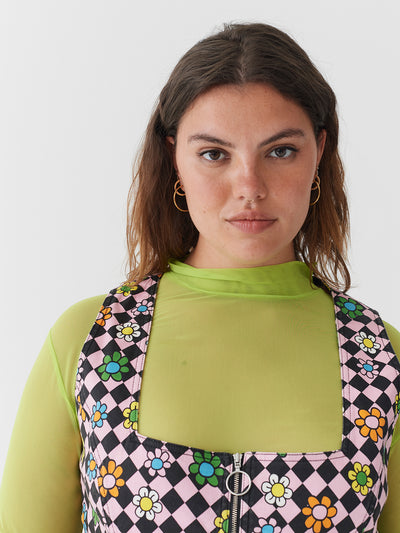 Lazy Oaf Flower Check Zip Up Dress