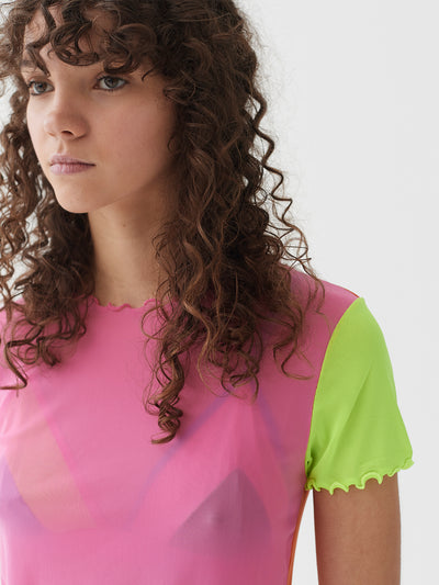 Lazy Oaf Fluro Colour Block Mesh Tee