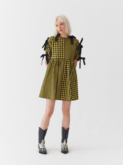 Lazy Oaf Yellow Tie Sleeve Smock Dress